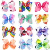 30pcs/lot 12colors Rainbow Stripe Print Colored Bow Alligator clips Girls' Cloth Wrapped Hairpins Kids Hair Accessories