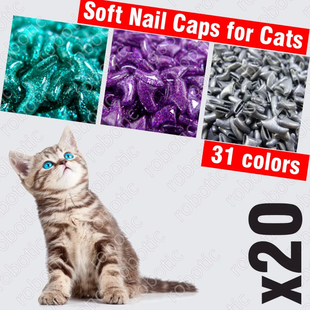 20 шт. мягкие колпачки для кошек + 1x клейкий клей аппликатор/* XS S M L чехол кошка лапа
