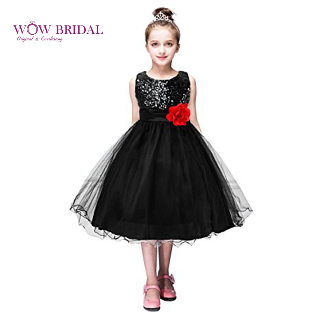 Wowbridal Черный Блестки Детские Платья 2017 Дети Пром Первое Причастие для Девочек