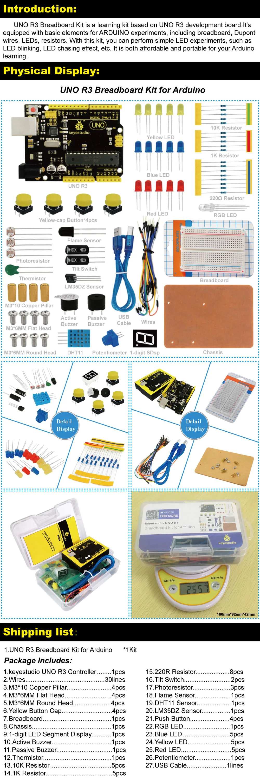 Keyestudio UNO R3 макет комплект Подарочная коробка для Arduino проект с dupont провода+ светодиодный+ резистор+ PDF