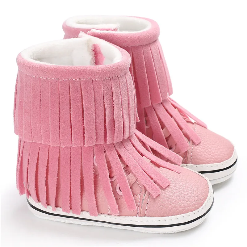 Pink As shown Детская обувь Tipsietoes детские зимние ботинки с кисточками на мягкой подошве мягкий детский пинетки для младенцев кожаные зимние ботинки для маленьких мальчиков и девочек - Цвет: Pink As shown