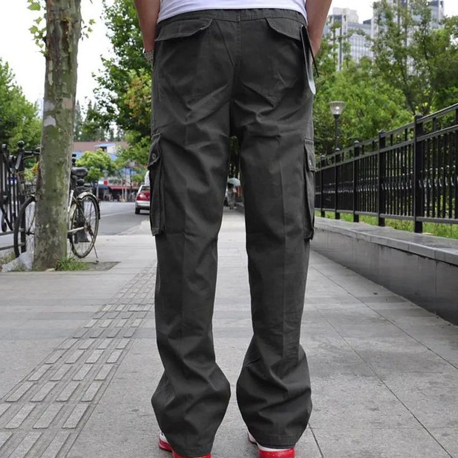 Большие размеры брюки мужские осенние зимние комбинезоны с карманами карго