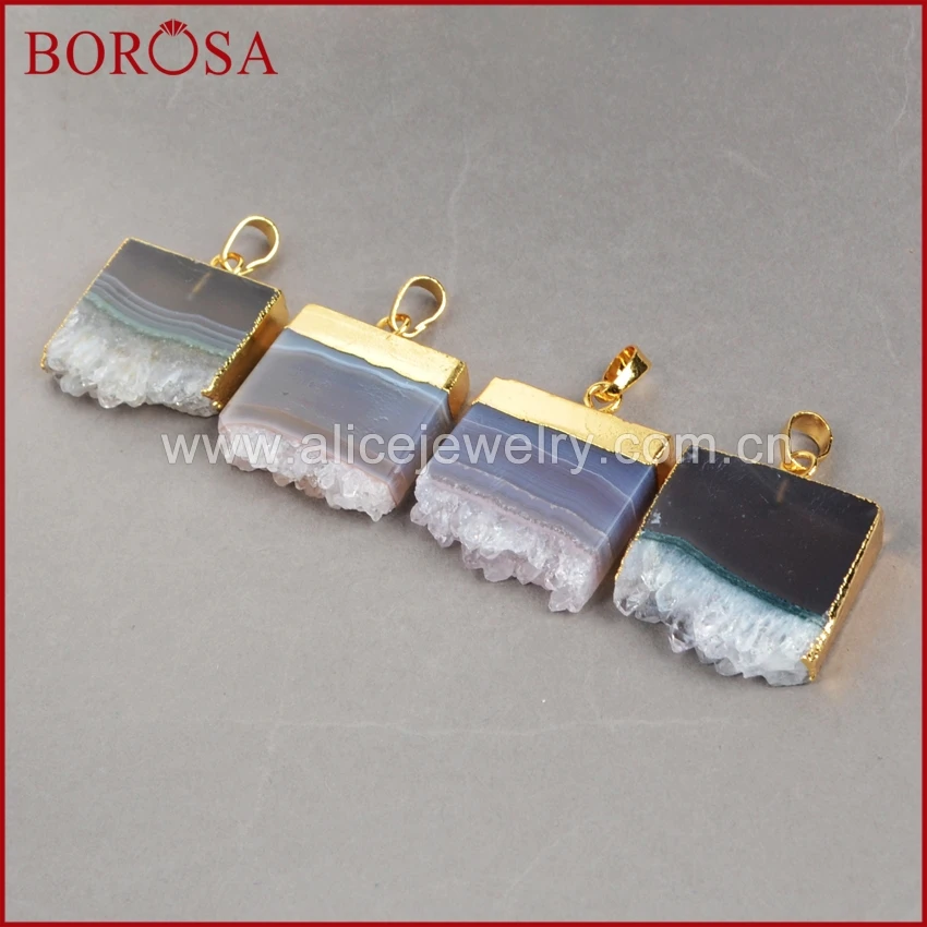 BOROSA необработанный Кристалл срез Друза Кулон Druzy ювелирное изделие золотой цвет