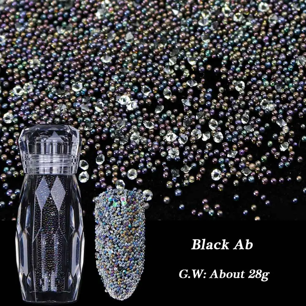 Black AB 1 шт AB дизайн ногтей икра Циркон смешанные хлопья блеск пыль алмаз мини бусины блестка порошок дизайн ногтей Декор Маникюр BE071 - Цвет: Black AB