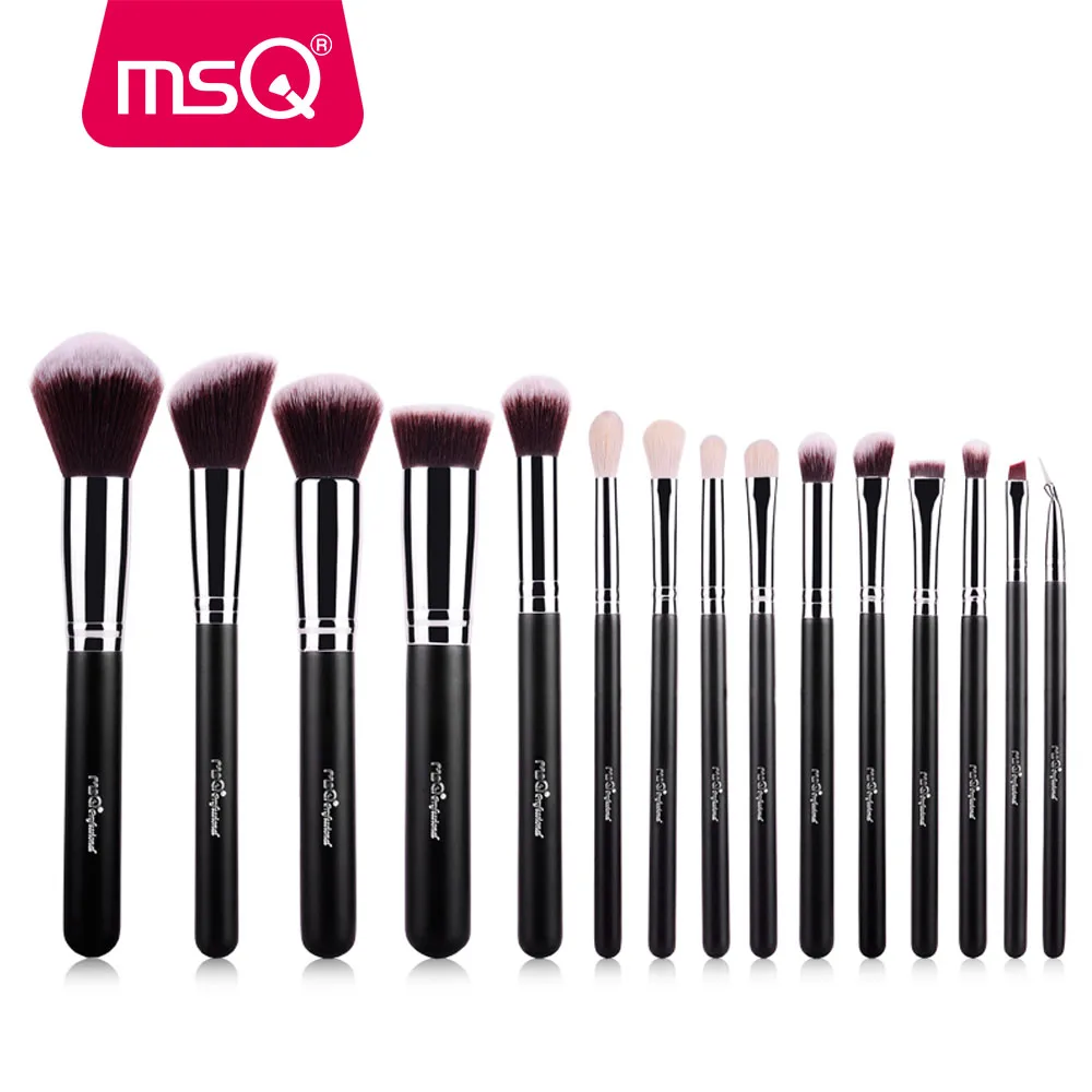 MSQ Pro 15 шт. Макияж Расчёски для волос комплект Косметическая пудра Основа тени для век Make Up Расчёски для волос Косметика Мягкие Синтетические волосы с ПУ кожаный чехол