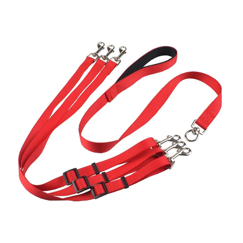 

Strong Nylon ribbon Three heads One drag three dog leash Adjustable size pet traction rope handy Safety One drag two dog lead