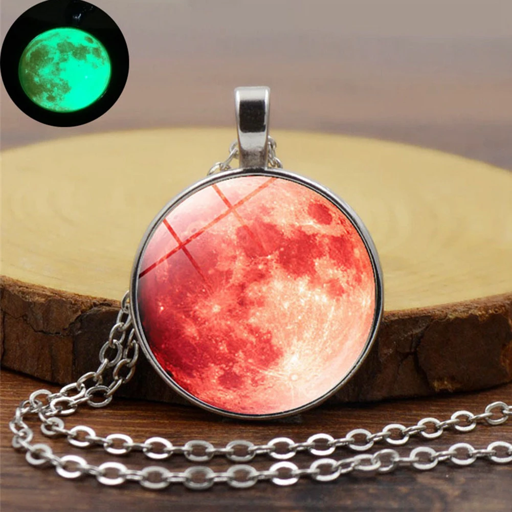 Glow In The Dark Glass Cabochon Pendant All-Match Moon Plated Sweater Chain Necklace Dream Starry Luminous Planet | Украшения и
