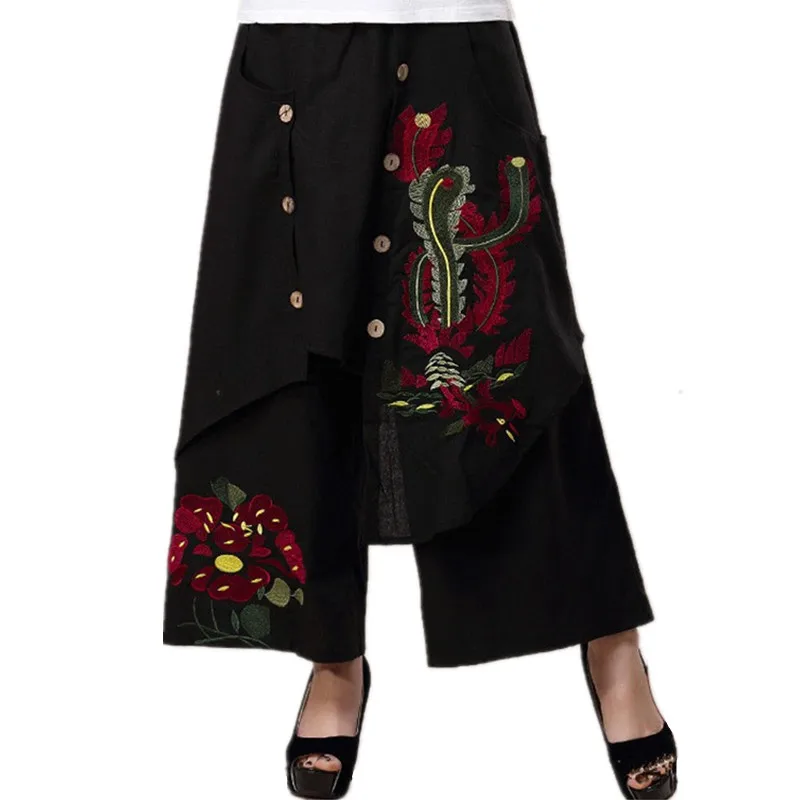 Брюки женские с вышивкой брендовые элегантные модные штаны широкими