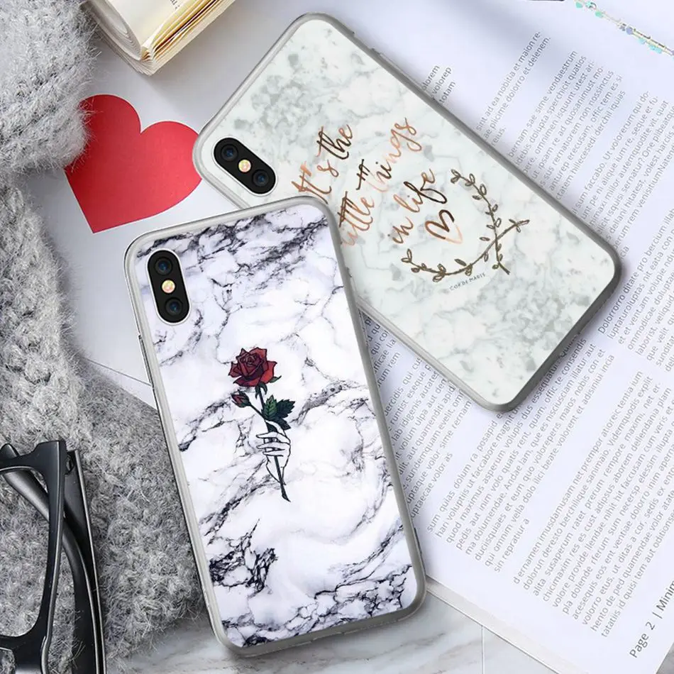 CASEIER Rose Marble Patterned Case For iPhone 7 8 6 6s Plus Soft Silicone Phone X Xs 5s 5 SE Back Cover Fundas |
