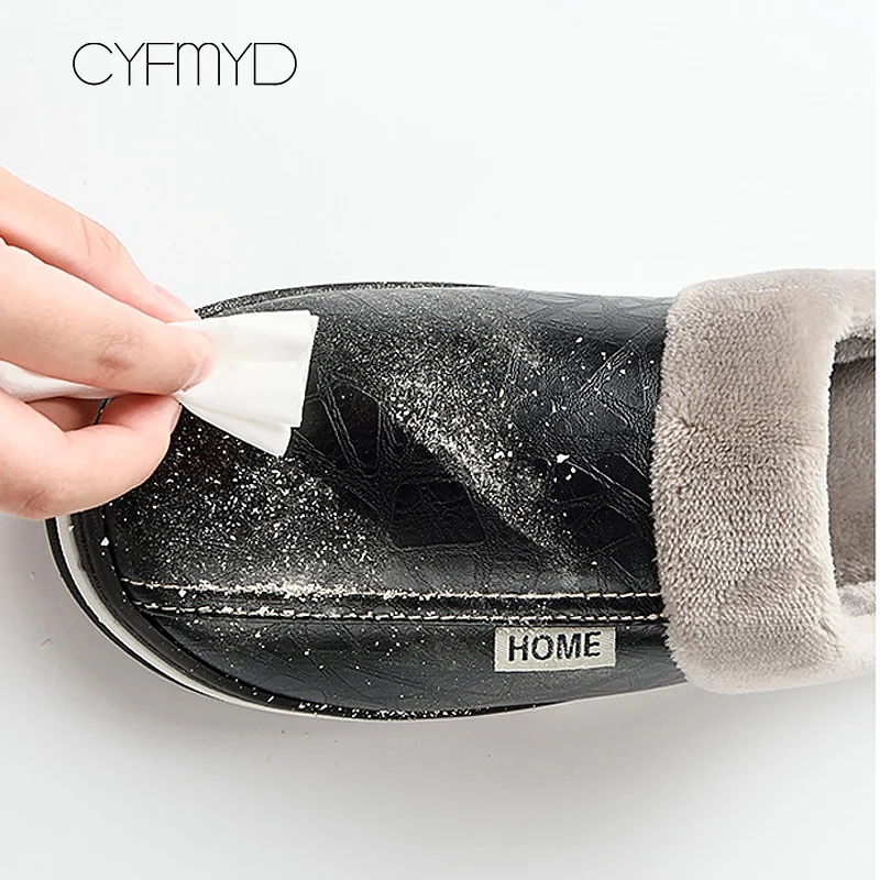 Women's shoes Indoor Slippers Memory foam Size 9-17 Non-slip Winter Ladies leather slippers Antifouling Family Home shoes