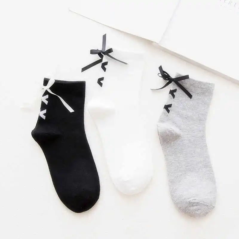 Japan Style Bandage Bow Women Cotton Skateboard Socks Funny Customized Hipster Creative Solid Casual Female Sox | Женская одежда