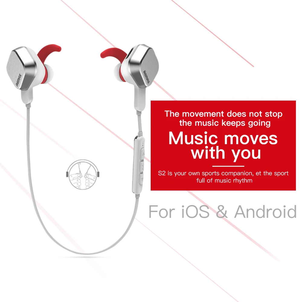 Беспроводные магнитные спортивные наушники REMAX S2 Bluetooth 4 2 со стереозвуком