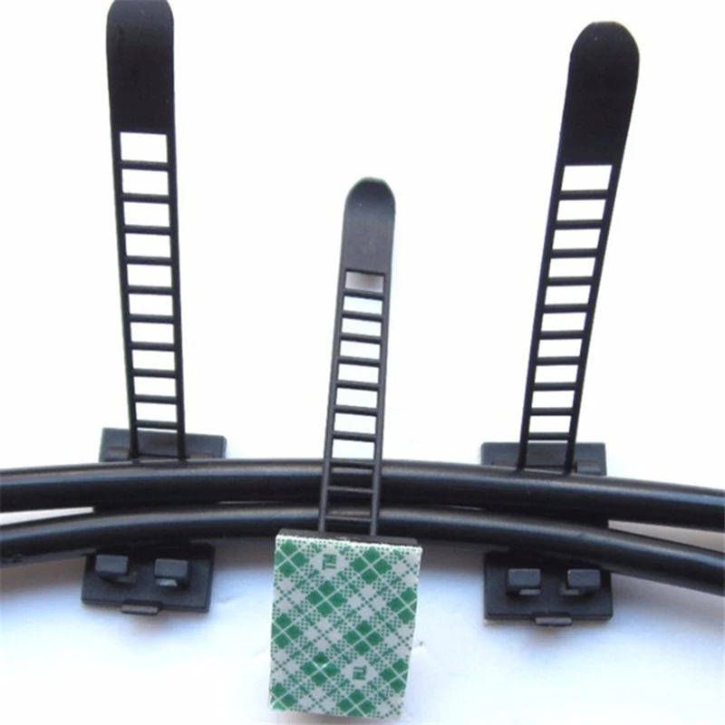20 шт. черные липкие регулируемые Кабельные стяжки зажим для кабеля пластиковые