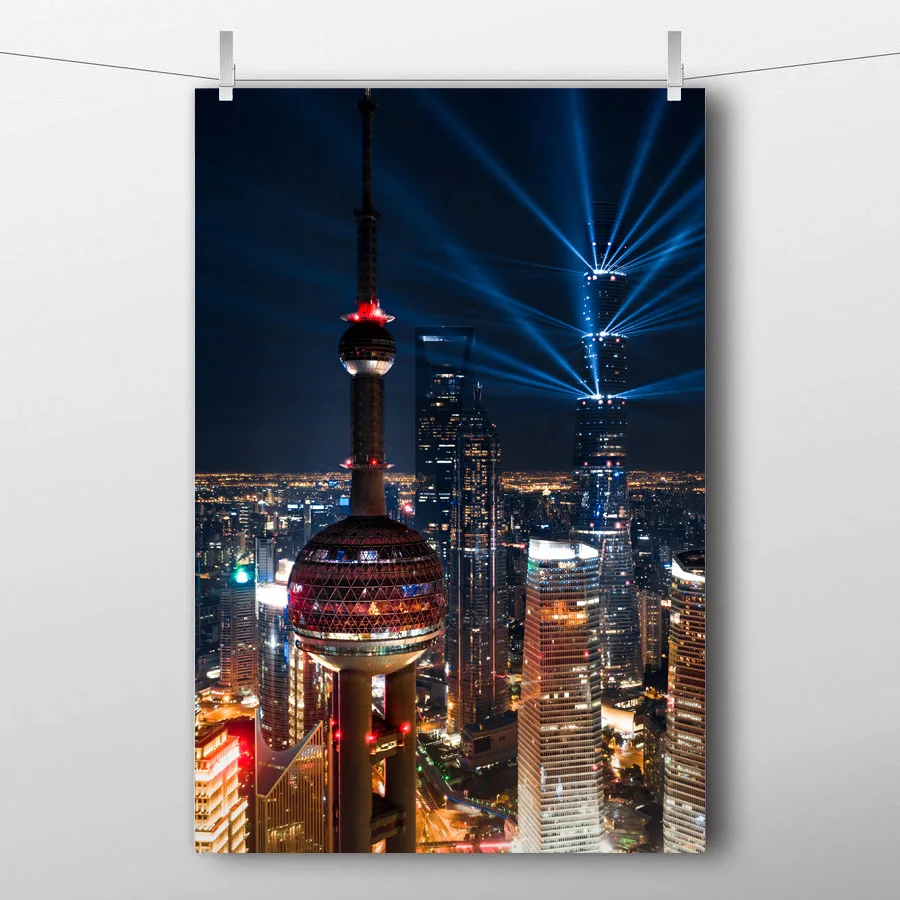 Декоративные картины небоскреб Огни ночного города шанхай изображение