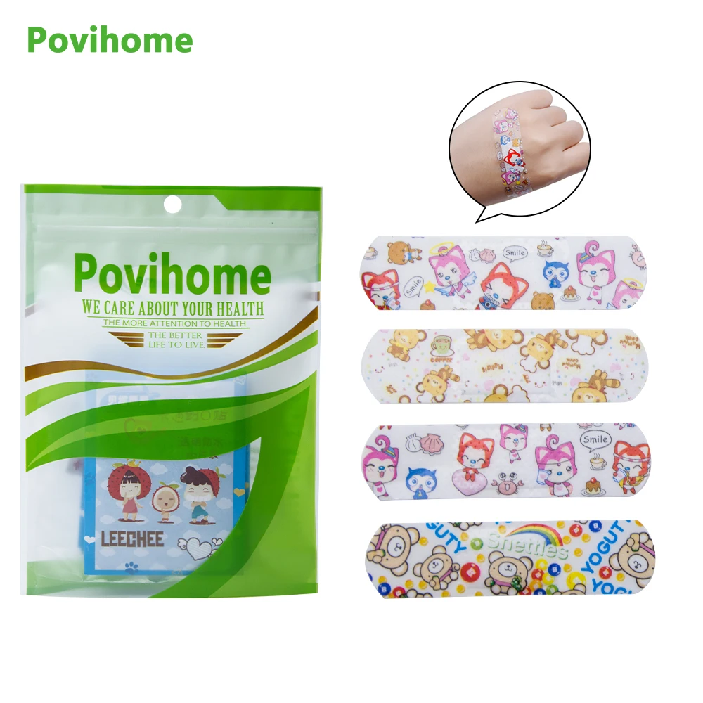 100 шт/10 шт Povihome пластыри с мультяшным рисунком гемостаза, пластыри, стерильные наклейки, клейкие повязки, первая помощь для детей C1201