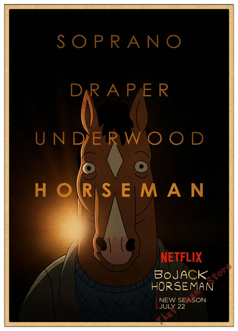 Классический ТВ bojack всадник ВИНТАЖНЫЙ ПЛАКАТ Ретро бумага Вильям Эмерсон Арнетт Рафаэль Боб-Waksberg домашний декор наклейка на стену - Цвет: Светло-желтый