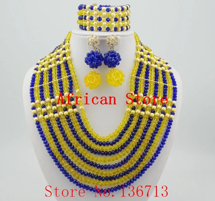 

Amazing african beads jewelry set chain women Nigerian wedding crystal multi layer necklace/ earring Indian jewelry sets L151