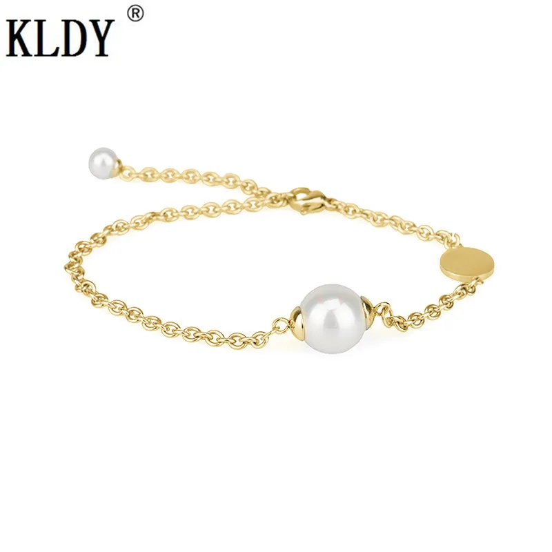 Женский браслет-цепочка KLDY серебряный браслет из нержавеющей стали с жемчугом