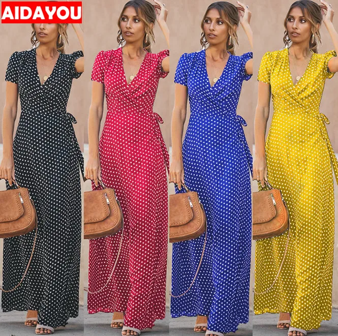 Бохо платье длинное для женщин плюс размер короткий рукав свободное