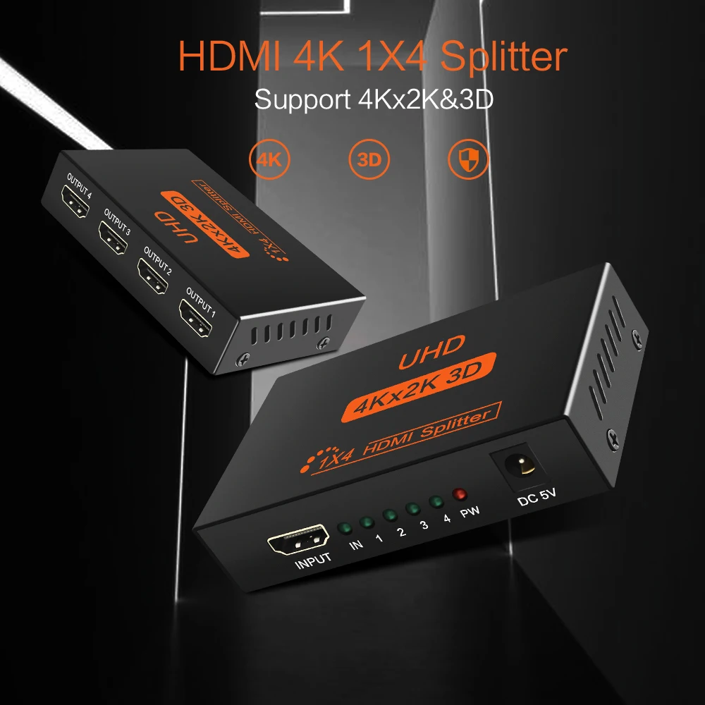 4 K HDMI сплиттер 1 в 4 из видео hdmi-разделитель усилитель HDCP 4 K адаптер 2 порта/4 автомобильное зарядное устройство Дисплей для HDTV DVD PS3 Xbox