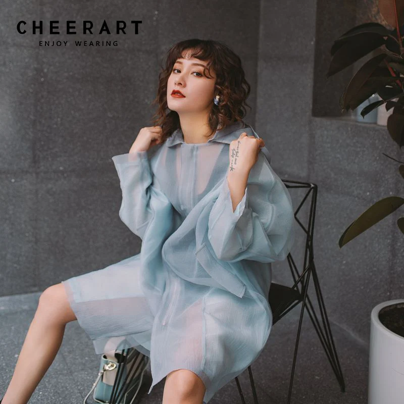 Женская прозрачная блуза из органзы CHEERART длинный прозрачный кардиган розовый