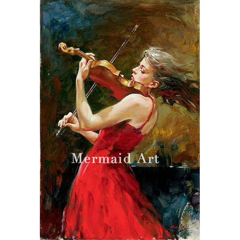 

High Quality Beautiful Lady Playing Violin Oil Painting Modern Wall Decoration Hand Painted On Canvas For Wall Artwork