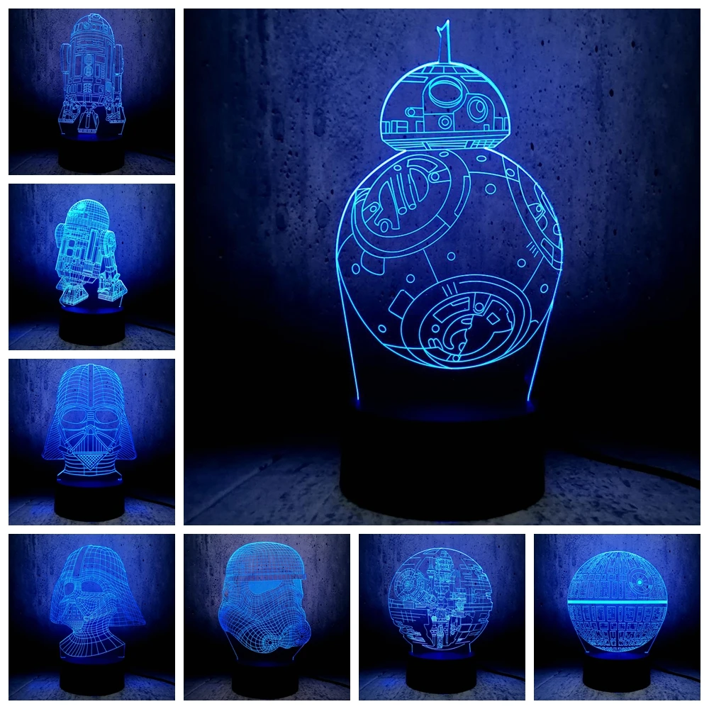 Звездные войны BB корабль 3D Светодиодная лампа C 3PO космический ночник R2D2 Декор