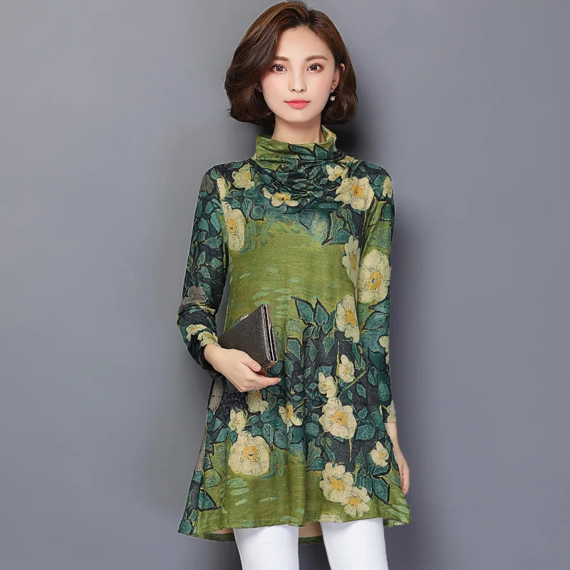 Плюс Размеры длинная туника блузка 2017 женская обувь весна Цветочный принт Для