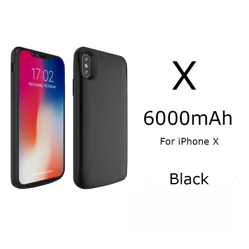 Перезаряжаемый Расширенный чехол для зарядного устройства iPhone X XS XR XS Max защитный чехол для зарядки power Bank резервный чехол для аккумулятора - Цвет: iX 6000mAh black