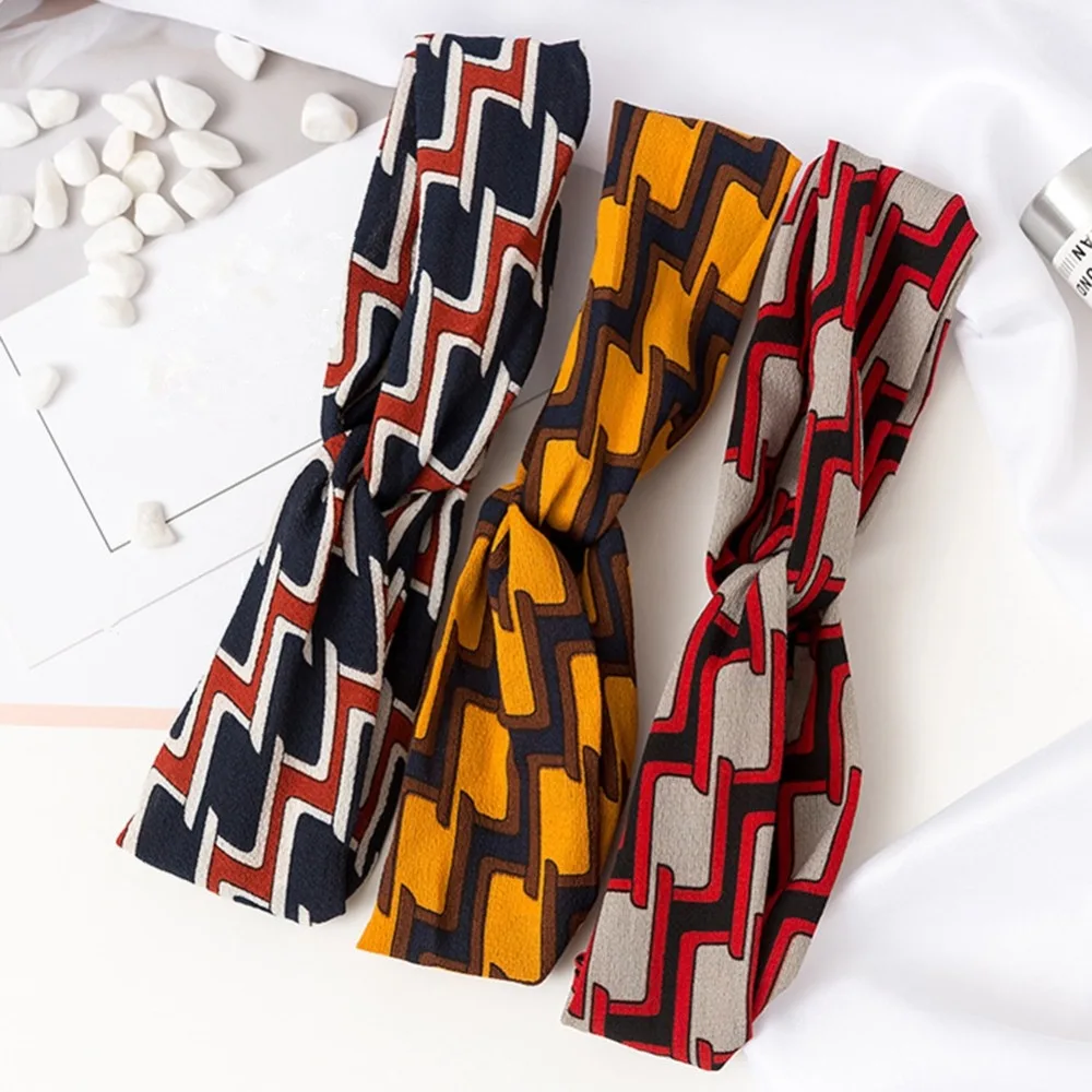 Vintage Grid Print Wide Elastic Headbands For Women Ladies Girls Twist Knot Pattern Head Wrap Turban Headdress |