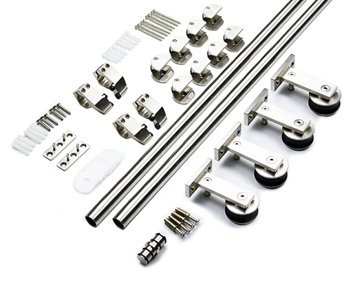 366cm double kit DIYHD 5FT-13FT нержавеющая сталь Топ крепление раздвижные двери сарая трек Легкое крепление сарай шкаф деревянный комплект оборудования - Цвет: 366cm double kit