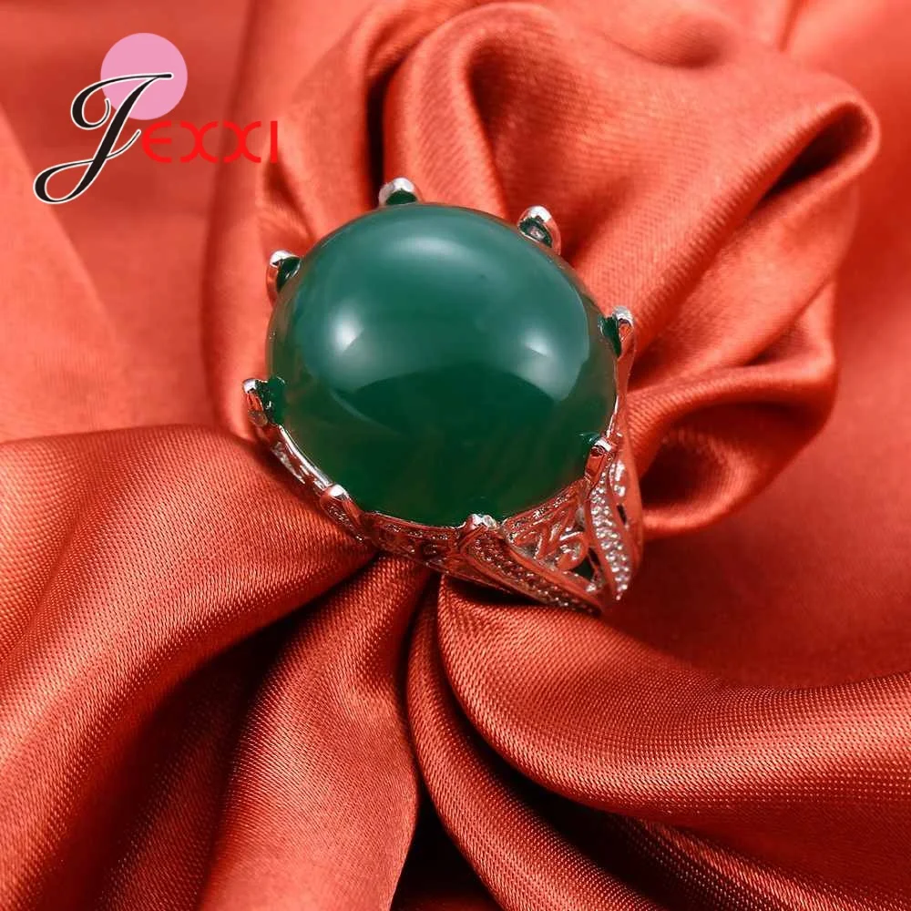 Мода Высокое качество 925 пробы серебро зеленый камень кошачий глаз кольца для
