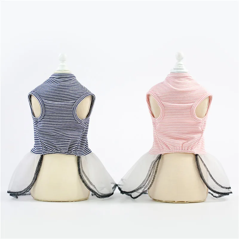Cute Strip Dog Wedding Party Dress Tutu Skirt Summer Female Girl Puppy Hoodie Shirt Clothes Costume For Yorkie Chihuahua | Дом и сад