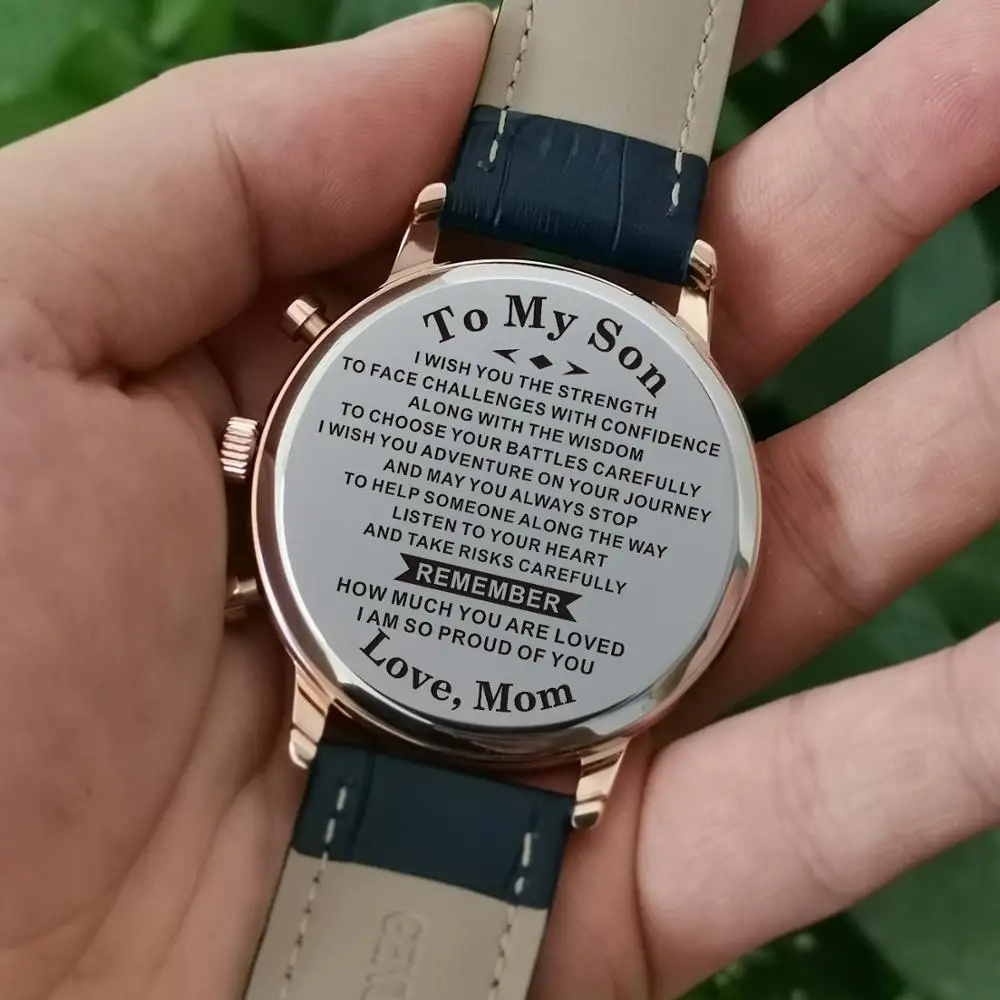 Мужские водонепроницаемые аналоговые часы с календарём и гравировкой на глубине