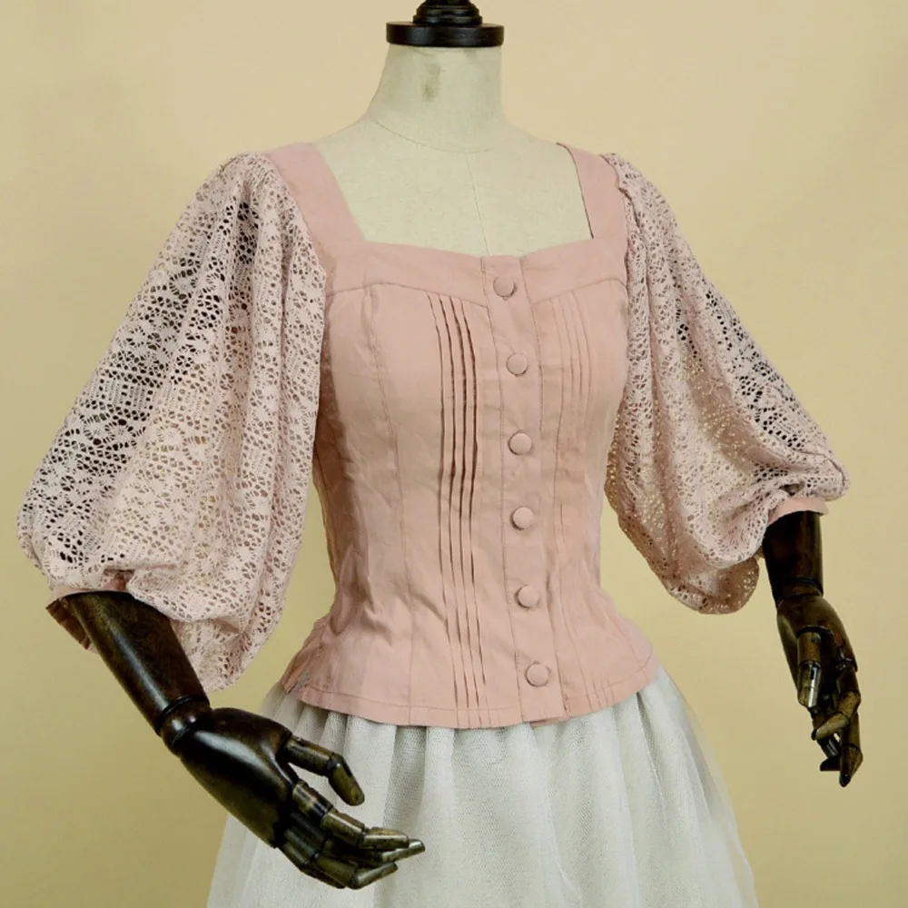 Женская хлопковая блузка с рукавами фонариками белая приталенная вышивкой в