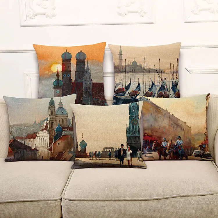 Высококачественные наволочки французский Романтический город рисует дизайн