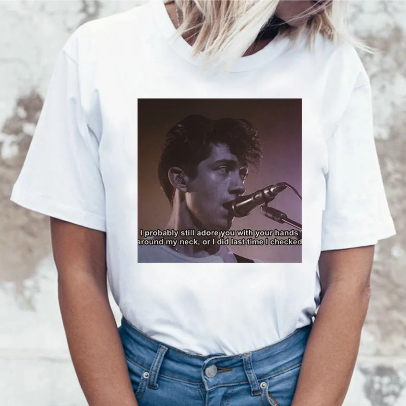 Белая женская футболка с принтом «Arctic Monkeys», летние топы с коротким рукавом и круглым вырезом, женская футболка в стиле панк-рок с буквенным принтом, женская футболка