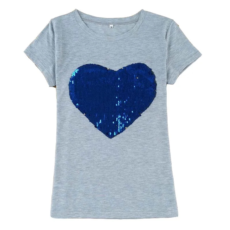 Женская футболка с блестками голубой и красный цвет коротким рукавом дизайн в