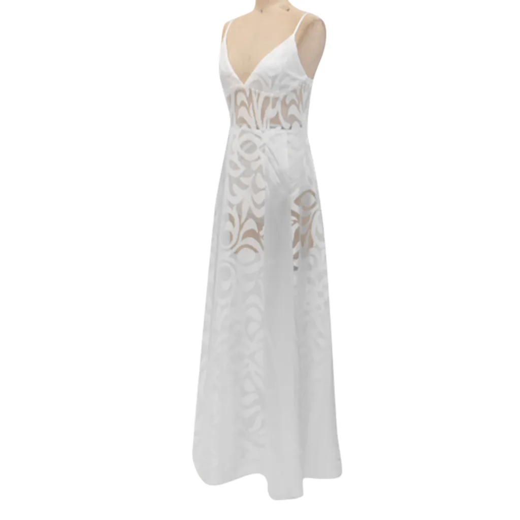 Beach Dress Women Summer Spaghetti Straps V-Neck Wedding Bridal Dresses Striped Perspective White Maxi Dress Robe Femme