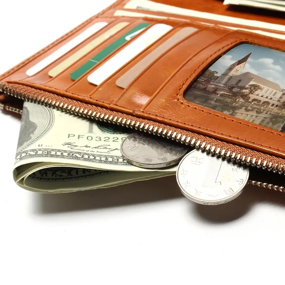 Новинка 2020 винтажные Длинные Стильные женские кошельки из вощеной кожи