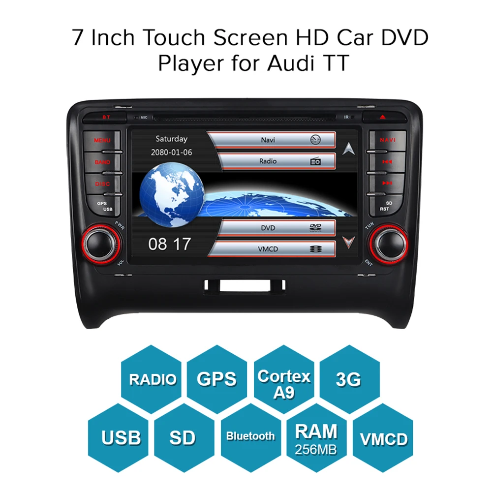 A-Sure 2 Din Авто Радио dvd-плеер GPS Стерео навигация для Audi TT MK2 2006-2009 3G Bluetooth SWC RDS DAB + VMCD