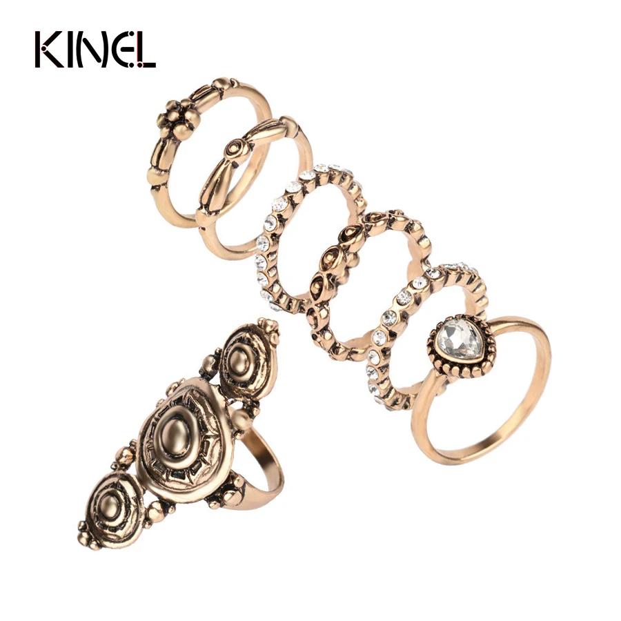 Винтажные кольца с цветами для женщин 7 шт./компл. золотистого цвета Бохо летние