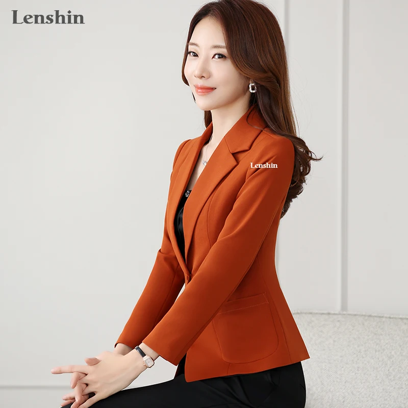 Прямой и гладкий Блейзер Lenshin куртка с двумя большими карманами офисное женское