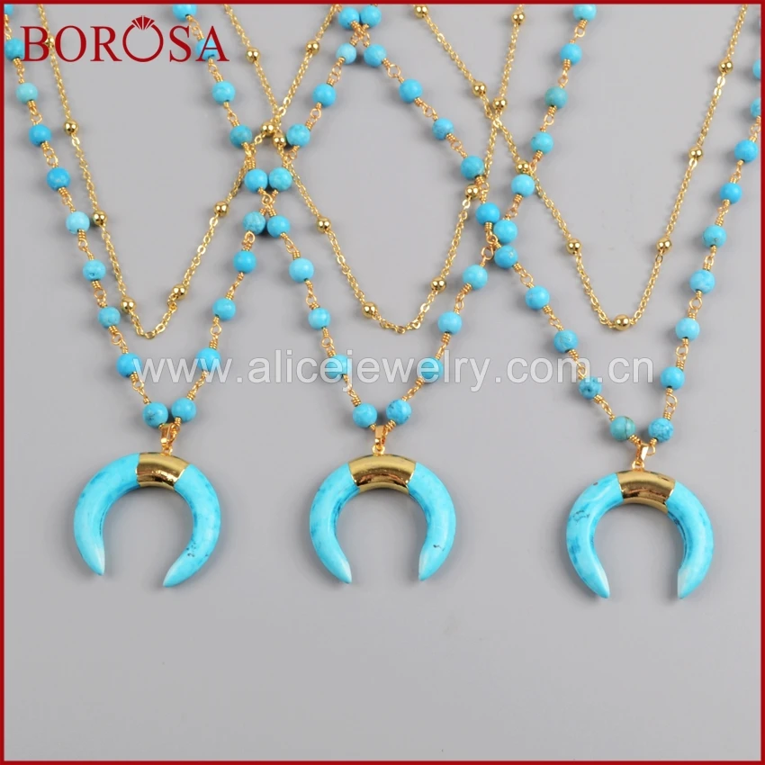 Ожерелье бороса золотистого цвета с синим рогом Howlite ожерелье для женщин модные