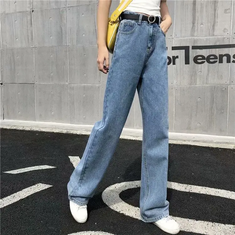 High Waist Boyfriend Wide Leg Women Blue Denim Jeans Korean Pants Trousers Loose Autumn Jeans Mujer