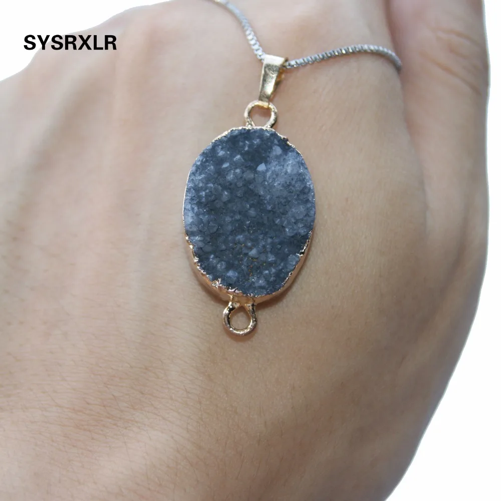 Оптовая продажа серое ожерелье из натурального хрусталя Druse эллиптическое с 2