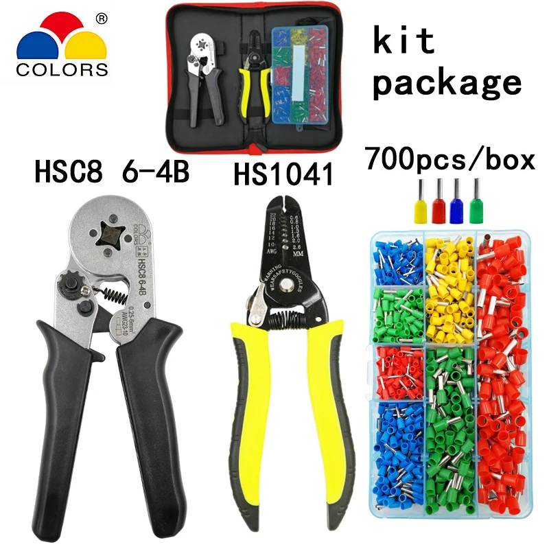 3 in 1 suit kit Набор цветов HSC8 6-4B 0,25-6mm2 обжимные плоскогубцы HS1041 многофункциональные плоскогубцы для зачистки проводов 2 вида коробки трубки терминальные инструменты - Цвет: 3 in 1 suit kit
