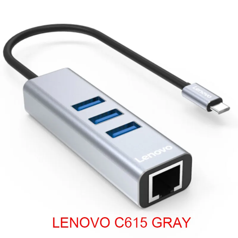 LENOVO C615 GRAY Lenovo 3 Ethernet RJ45 USB 3,0 концентратор type-c USBc до 3 портов usb гигабитный LAN адаптер для notbook - Цвет: LENOVO C615 GRAY