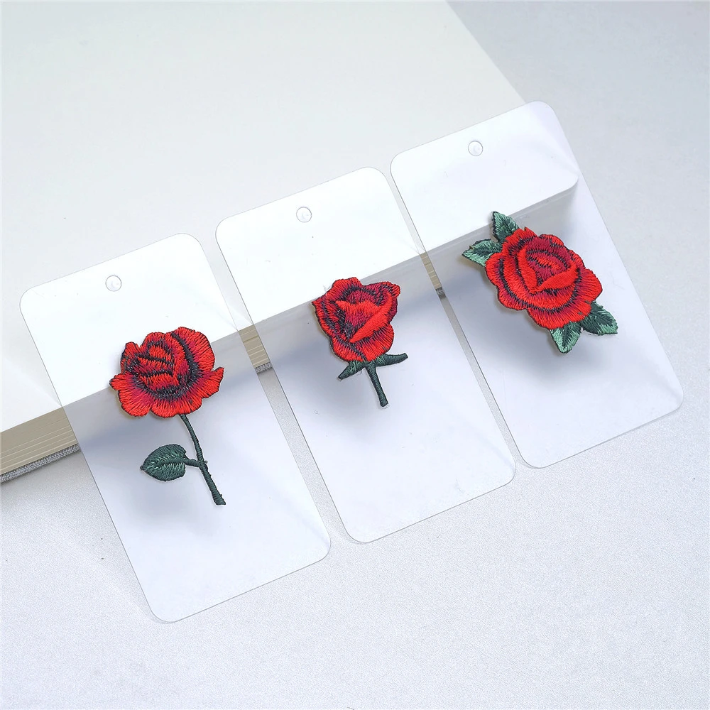 

1 Piece Small Red Rose Flower Patch Embroidery Iron On Patch for Clothing Sticker DIY Clothing Applique with Glue on the back