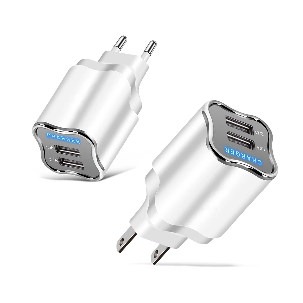EU/US Plug 2 Port USB Charger 5V 2.1A Wall Adapter Phone Samsung S9 Millet Tablet Portable Usb Charging | Мобильные телефоны и